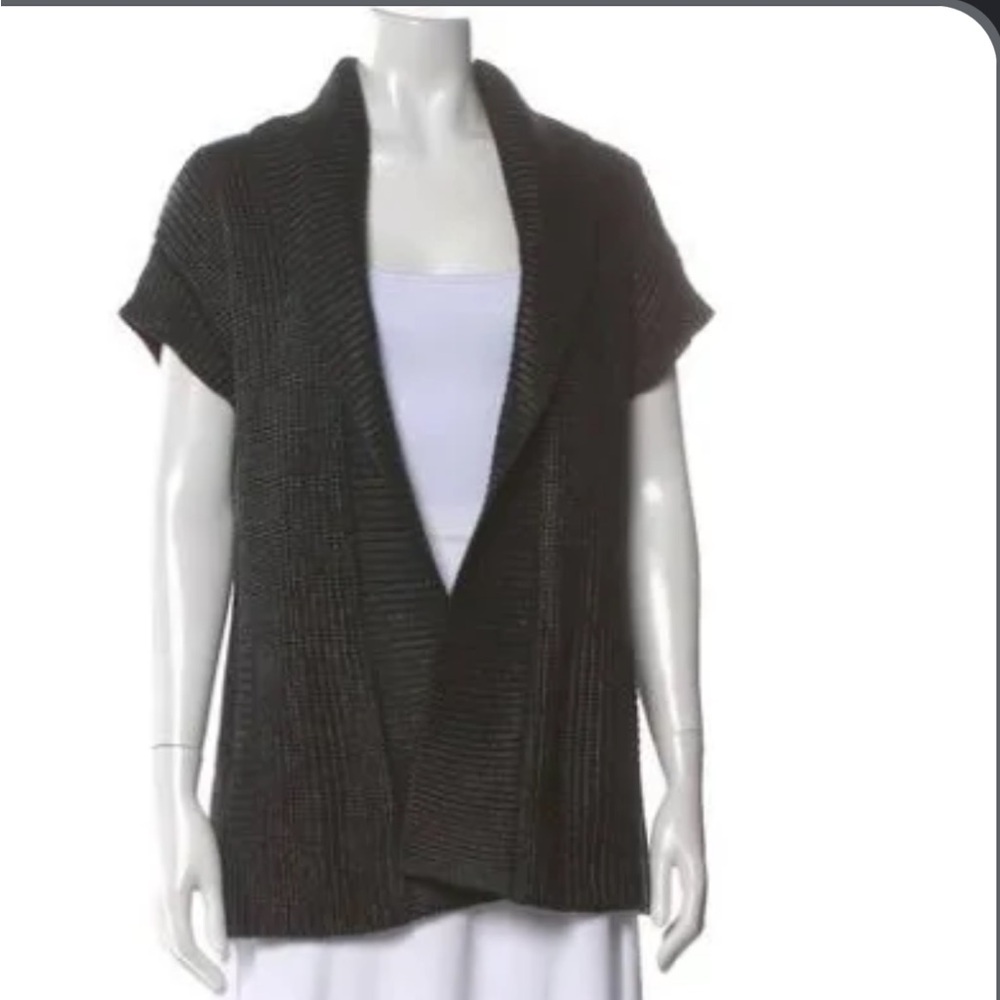 Ralph Lauren Black Ribbed Open-Front Shawl Collar Sweater Vest